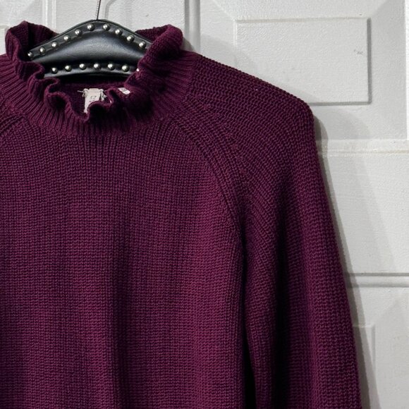 NWT H&M Divided Sz M Womens Ruffle Burgundy Rib Sweater Pullover Cotton/Poly - Picture 4 of 12